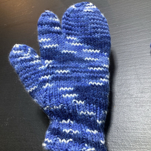 Wool Hand Made Knit Trigger Finger Mittens Men’s And Women’s Blue Warm Winger - Picture 2 of 9